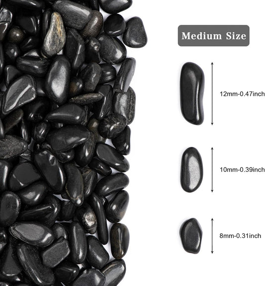 5lbs Black Natural River Rocks, High-Polished Pebbles for Plants Garden, 0.3-0.8 inch Decorative Stones, Ideal for Fish Tank, Vases, Home Decor and Garden Landscaping,Black