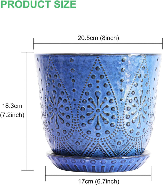 Gepege 8 Inch Plant Pot for Indoor Plants, Ceramic Planter with Drainage Holes and Saucers Large Flower Pot