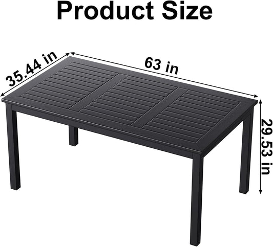 ZZV Outdoor Dining Table for 6-Person Rectangle Indoor Outdoor Table with Wood-Like Surface, Weather-Resistant Outside Dining Table for Patio Lawn Garden Backyard, 35" D x 63" W x 29" H, Black