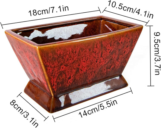 ARTKETTY Succulent Pots - 7 Inch Large Plant Pot with Drainage, Shallow Ceramic Succulent Planters for Indoor Outdoor Plants, Modern Cactus Bonsai Plant Container Decorative Home Office