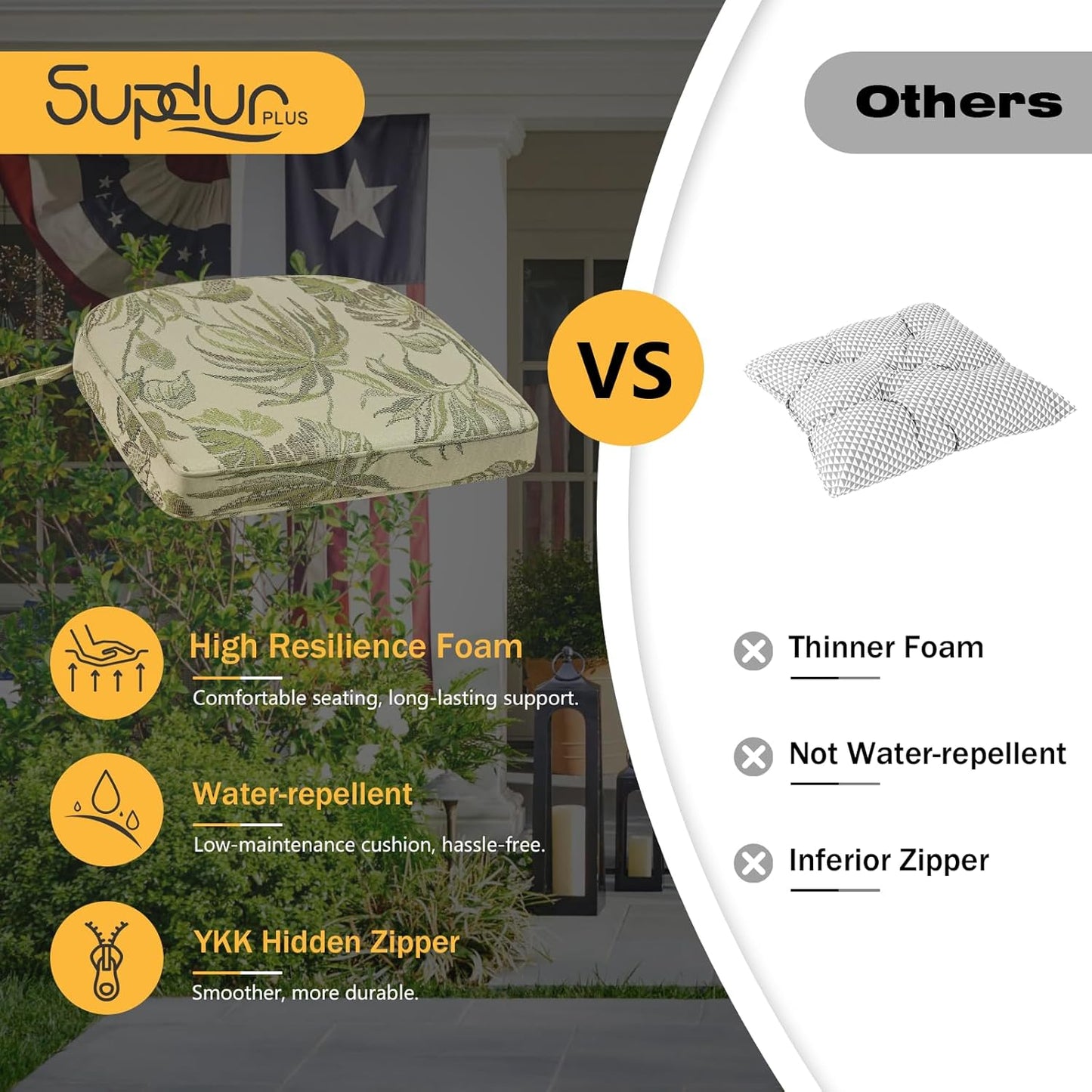 Outdoor Round Corner Seat Cushion, 17"x16"x2", Set of 4, Non Slip Seat Cushion Pads with Removable Cover for Patio Furniture, Garden Yard Lawn, Dark Green Vine