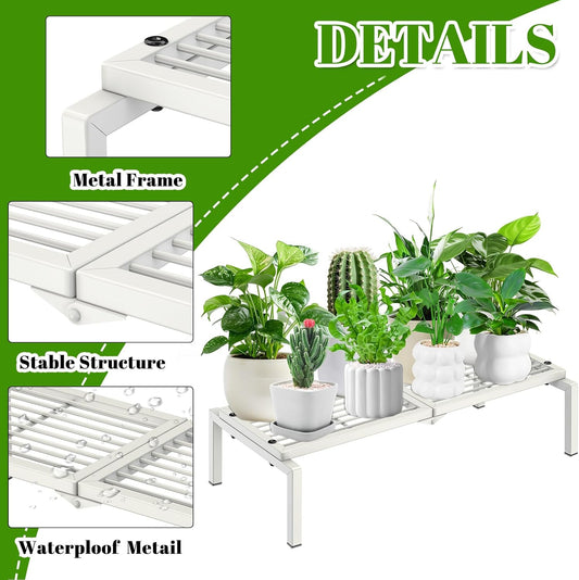 1 Tier Metal Plant Stand Indoor Outdoor, Potted Multiple Flower Pot Holder Rack Plant Shelf, Heavy Duty Planter Display Shelving for Patio Balcony Garden Living Room Decorative (White)