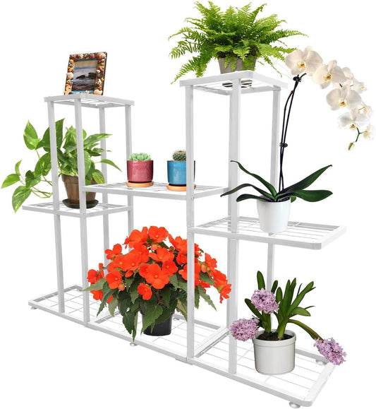 3 Tier 8 Potted Metal Large Plant Stand for Indoor Outdoor Flower Pot Display Planter Shelf, White