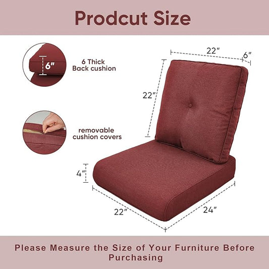 Patio Chair Cushions 4 Packs - Outside High Back Thick Water-Resistant Cushion 22x24 with Zipper Cover for Outdoor Glider Rocking Chairs Loveseat Couch – Red/Buckle