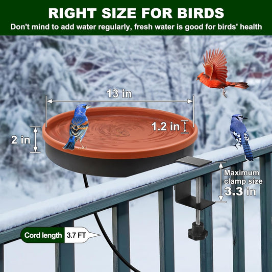 Heated Bird Bath for Outdoors for Winter, 3 Easy Ways to Mount Detachable Bird Bath Bowl, 75W Heated Bird Baths with Thermostatically Controlled for Garden Yard Patio Lawn, Terracotta