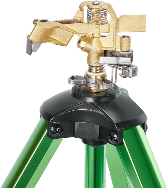 Impact Sprinklers on Tripod Base,Heavy Duty Lawn Sprinkler for Yard with 360 Degree Large Area Coverage Irrigation,Brass Sprinklers with Adjustable Head Nozzle,3/4Inch Connector Extension Legs