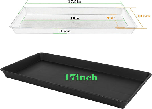 4 Pack Plant Saucer Tray Rectangular, Plant Growing Nursery Trays, Heavy Sturdy Seed Starting Trays, Plants Starter Saucers for Indoors No Holes, Seed Starter Growing Tray (17.5"x10.6", Black)