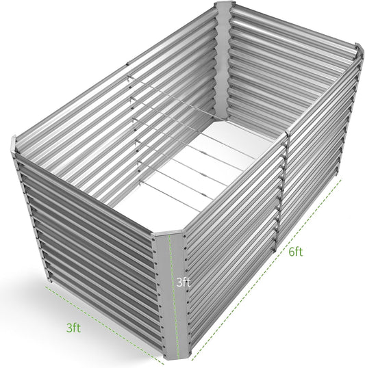 Land Guard 6x3x3ft Rectangular Galvanized Raised Garden Beds, Large-Capacity Metal Planter Box Outdoor, Durable Deep Raised Garden Bed 3ft Tall, Raised Beds for Gardening Vegetables, Classic Silver