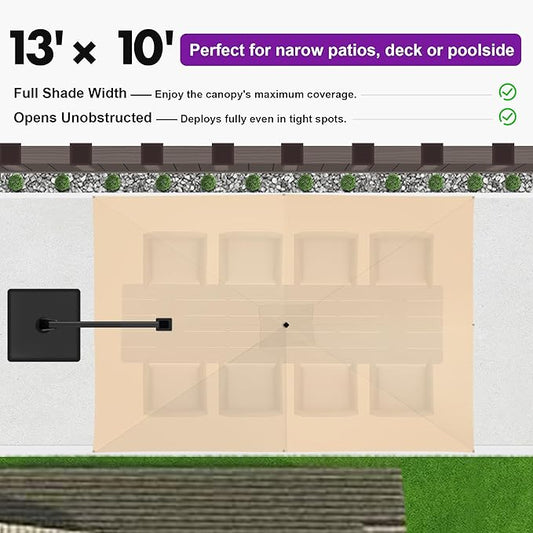 PURPLE LEAF 13' X10' Rectangle Patio Umbrella Large Outdoor Aluminum Offset Umbrella with 360-degree Rotation Cantilever Umbrella for Garden Deck Backyard Pool Beige