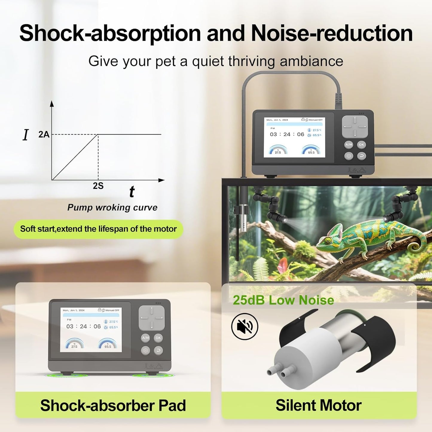 J&A Automatic Mister for Terrariums, Reptile Misting System with Programable Timer, Chameleon Fogger with Adjustable Spray Nozzles, Black