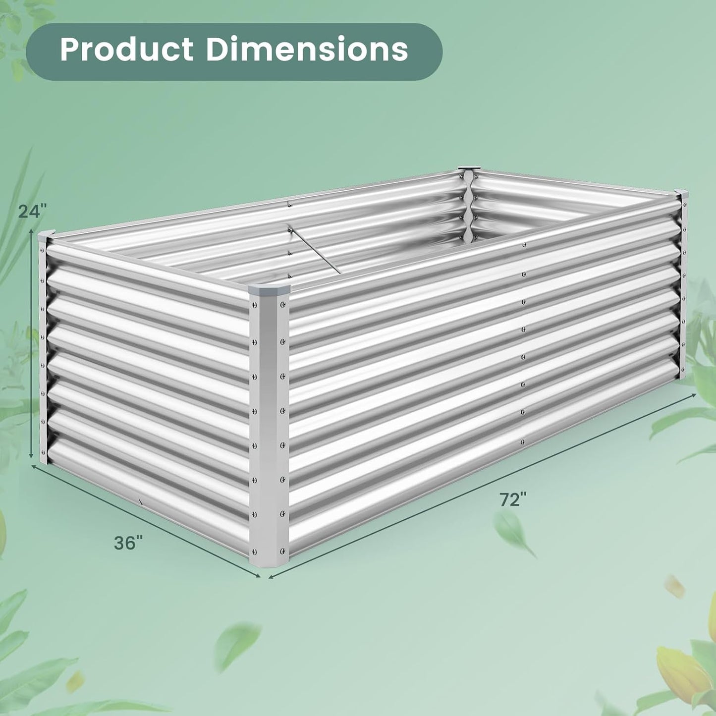 Rectangular Raised Garden Bed, Galvanized Garden Planter with Open Bottom, Sprayed Plate & Corner Protectors, Outdoor Metal Planter Box for Vegetables, Flowers & Herbs (Sliver)