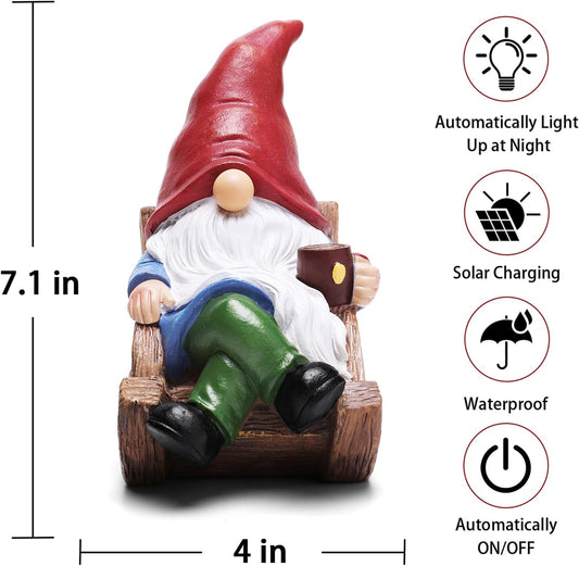 Solar Garden Gnomes Outdoor Statue with Solar Lights,7.1“ Figurine Lights Solar Garden Yard Decorations Outdoor Decorations for Patio,Yard,Lawn Ornament,Mom Gift Unique Housewarming Gifts