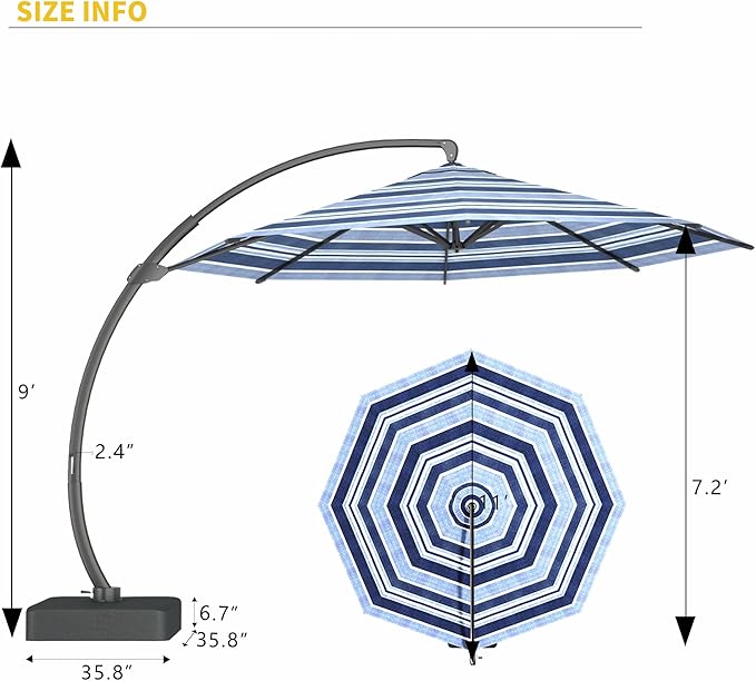 Kingdura 11ft Offset Cantilever Patio Umbrella with Base Included, Large Round Aluminum Outdoor Umbrella with 100% Acrylic Fabric, 360° Rotation & Infinite Tilt for Deck Pool Backyard, Blue Stripes