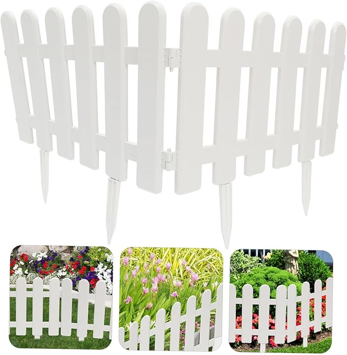 2pcs White Garden Decorative Fence with Ground Plugs Weather-Resistant Courtyard Picket Fence for Kindergarten Christmas Tree Decoration Outdoor Landscape Border