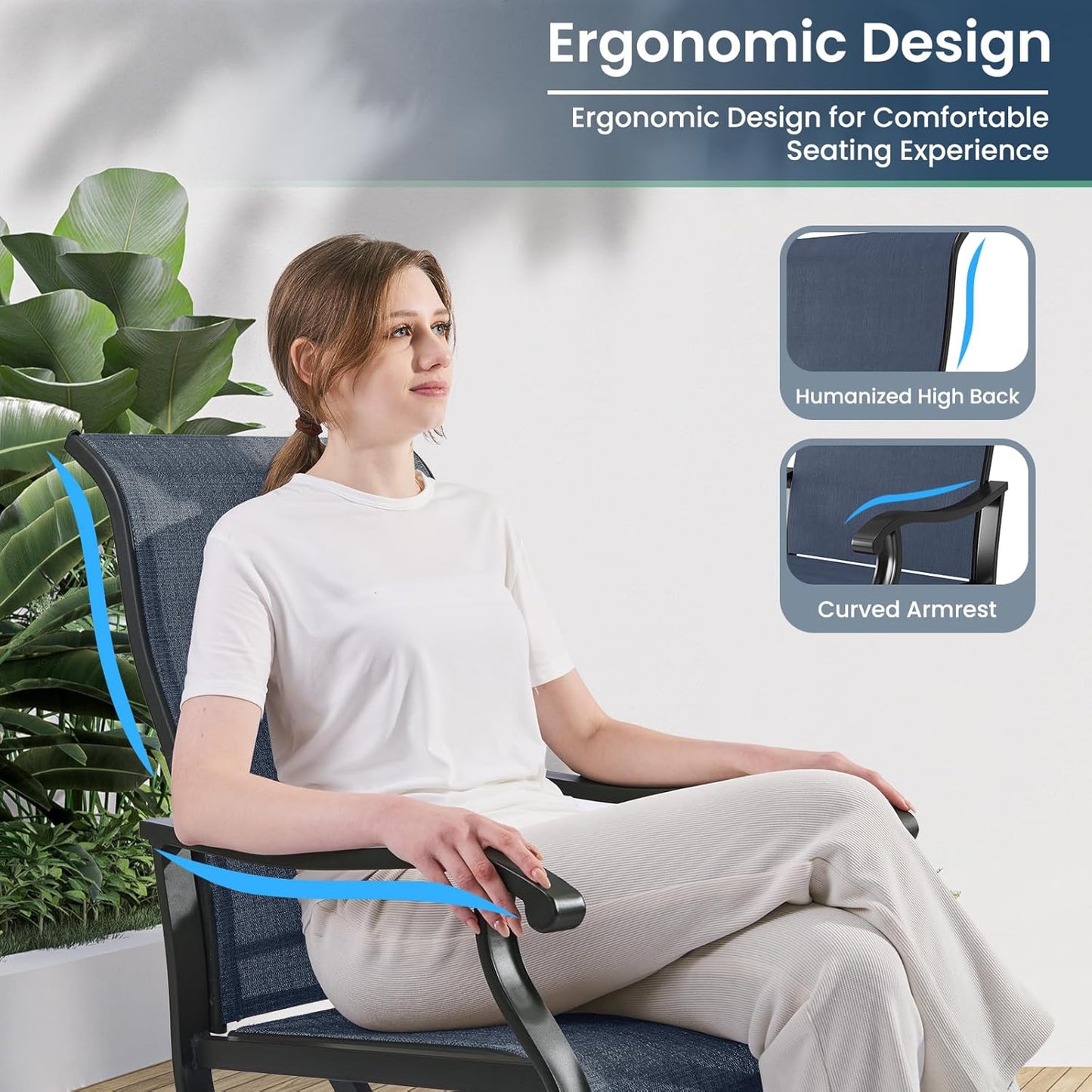 Amopatio Patio Swivel Chairs Set of 8, Outdoor Swivel Rocker Dining Chairs with All Weather Textilene High Back & Metal Frame, for Backyard Deck Lawn Garden, Navy Blue