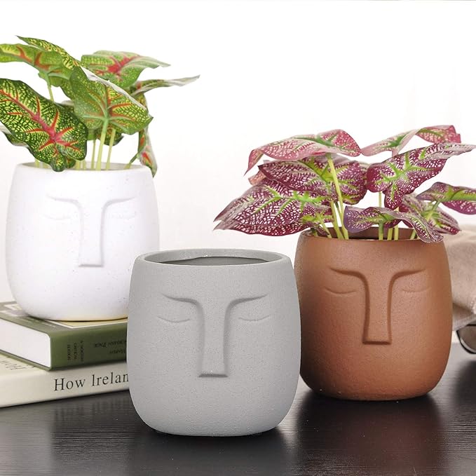 VanEnjoy 5.5 Inches Brown Ceramic Head Face Planter Pot for Plants, Modern Indoor/Outdoor Vase, Face Statue Plant Pot for Home Decoration