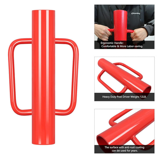 Gtongoko 18LB T Post Driver with Handles Heavy Duty Fence Post Driver Post Pounder for T-Posts,U Channel,Metal Post and Sign Post Pole Driver Tool,17 Inch Red