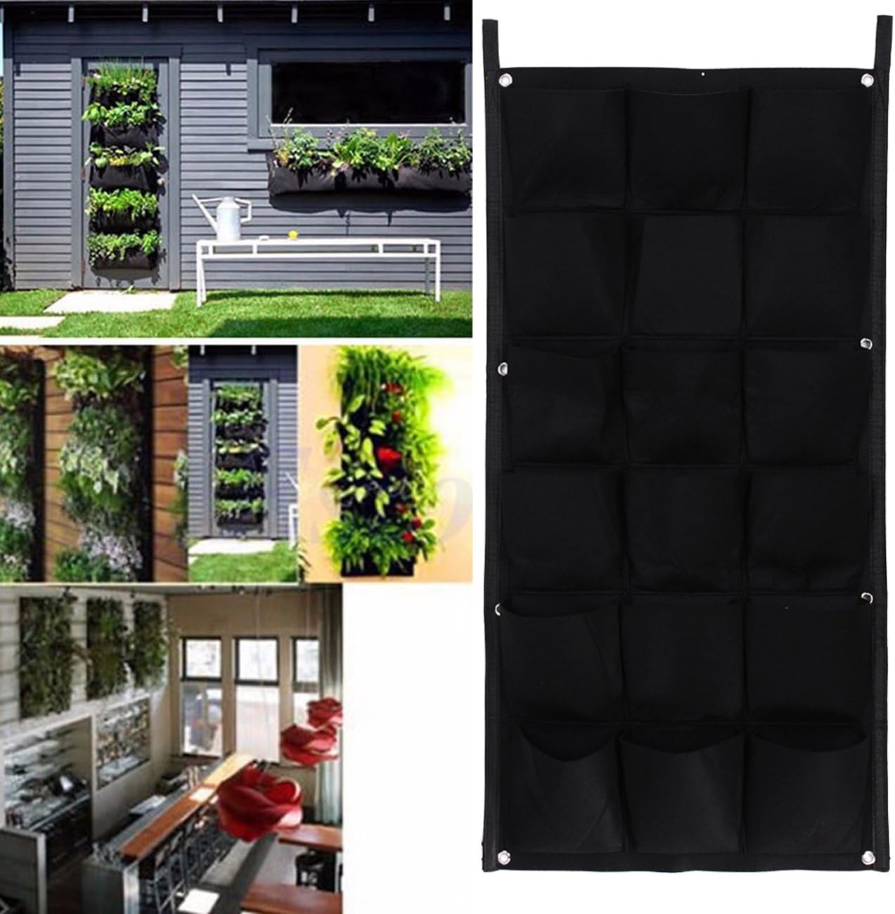 Ogrmar 18 Pockets Vertical Wall Garden Planter Plant Grow Bag for Flower Vegetable for Indoor/Outdoor (18 Pockets, Black)