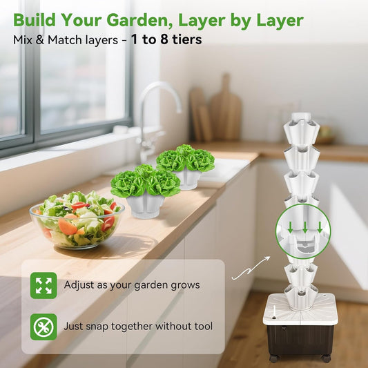 BAOSHISHAN Vertical Hydroponic Garden Tower, 40 Pods 8 Tiers Hydroponics Tower Outdoor, Vertical Hydroponic System with Water Pump for Vegetable Herb Fruit