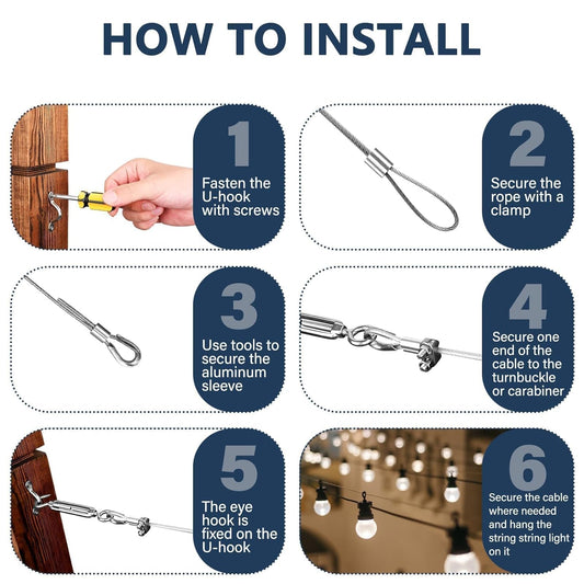 3/16 Wire Rope Kit, 100ft Vinyl Coated Galvanized Steel Cable with M5 Turnbuckles for Cables Wire, Rope Clamp & Thimble, 7X7 Strand Aircraft Cable for Anchored Shed, Fencing, Sunshade