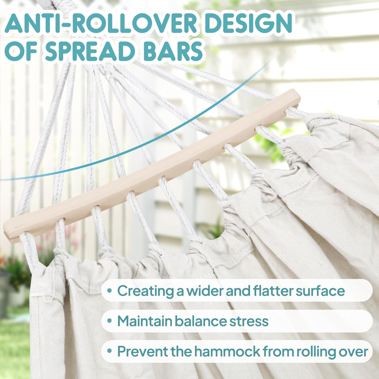 Anyoo Garden Cotton Hammock Comfortable Fabric Hammock with Spreader Bar Sturdy Hammocks Up to 450lbs Portable Lightweight Hammocks with Travel Bag for Camping Outdoor/Indoor Patio Backyard