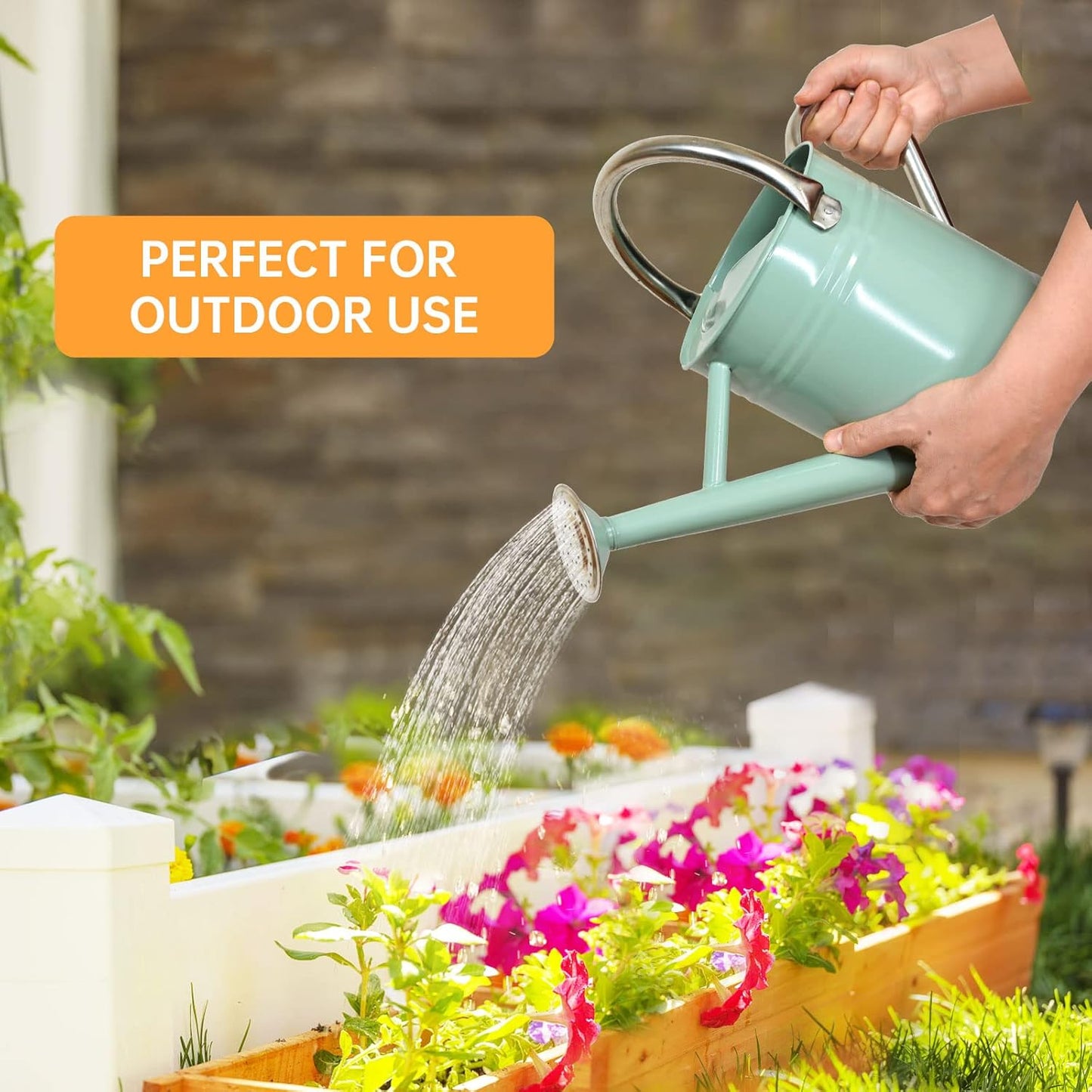 Metal Watering Can for Outdoor Plants, Galvanized Steel Watering Can with Removable spout, 1 Gallon,Perfect Home & Garden Décor Cream Green