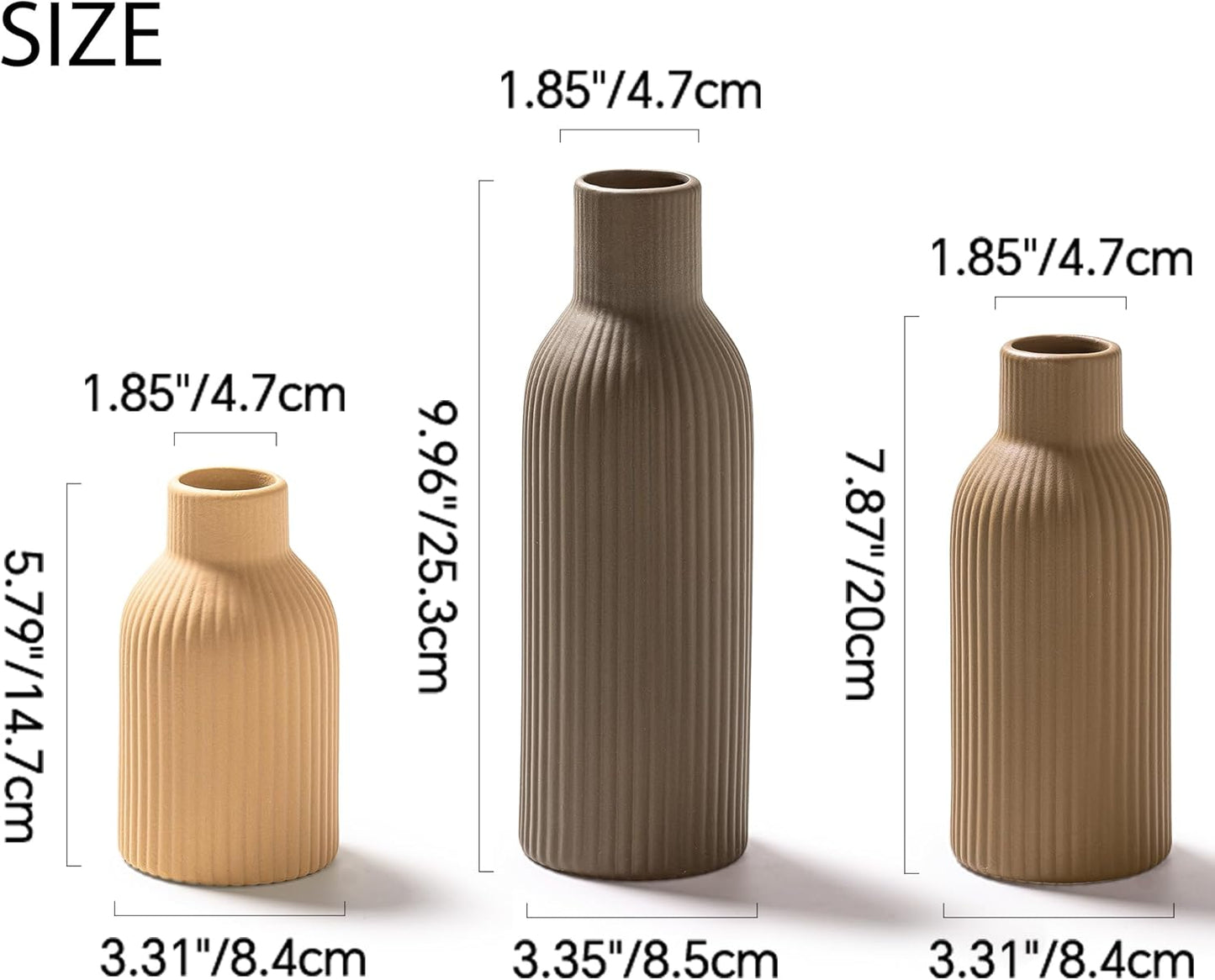 Ceramic Vase Set of 3, Flower Vases for Spring Room Decor, Kitchen Farmhouse, Modern Boho Style(Brown/Dark Brown/Orange)