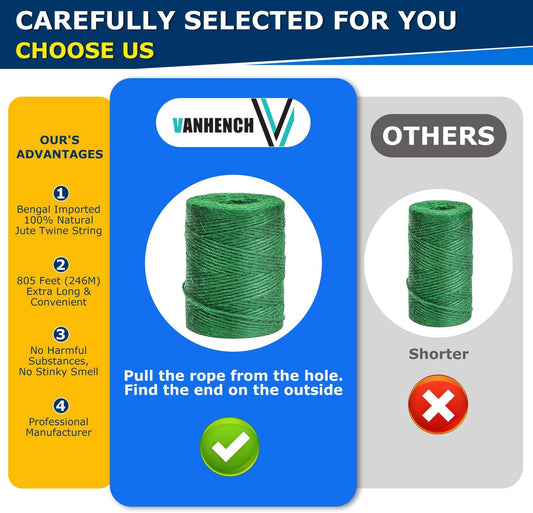 Vanhench 805ft Garden Twine, Green Twine String for Gardening Tomato Climbing Plant Tie Floristry Arts & Crafts Supplies, Hanging Planter Basket, Greenhouse Plant Accessories (Green)