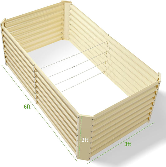 Land Guard 6x3x2ft Galvanized Raised Garden Bed, Planter Boxes Outdoor, Raised Garden Beds Outdoor for Vegetables, Flowers, Herbs, 269 Gallons, Cream Yellow…