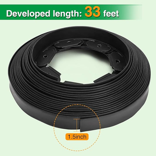 Bonviee 1.5 Inch x 33FT Landscape Edging Border with 50 Anchoring Spikes, No Dig Garden Border Edging Kit, Flexible Garden Edging for Landscaping, Flower Beds, Lawn, Yard, and Paver Pathways