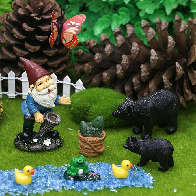 BangBangDa Outdoor Miniature Gnome Garden Kit- Fairy Houses Village Accessories Set Fishing Gnome Figurines Statue Patio Cake Topper Decor for Boy Girl Mother Girlfriend Birthday Gifts