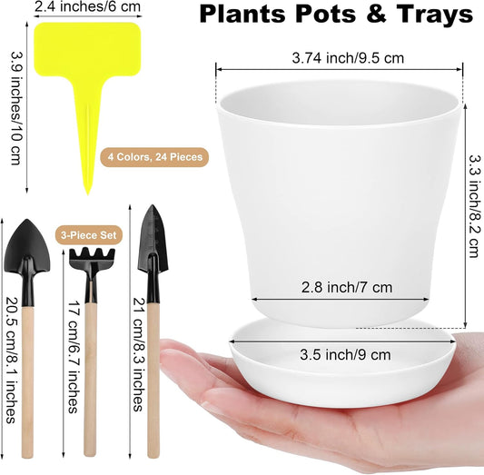 36 Pack Plants Nursery Pots 4 Inches Plastic Flower Plant Pots Thickened Seedlings Nursery Pots with Tray White Flower Pots Gardening Plant Containers for Outdoor Indoor