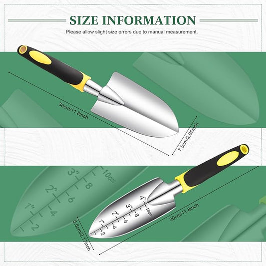 Honoson Garden Hand Trowel Transplant Trowel with Measurements Aluminum Alloy Planting Tools with Rubber Handle Small Gardening Hand Tools Shovels for Gardening Cultivating Transplanting Supplies