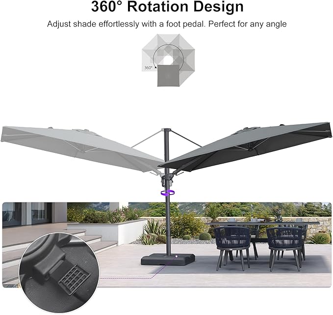 PURPLE LEAF 10' X 6.5' Left-right Tilting Outdoor Patio Umbrella Swivel Offset Cantilever Heavy Duty Rectangle Aluminum Umbrella with UV Resistant for Deck Pool Patio Backyard, Graphite Grey