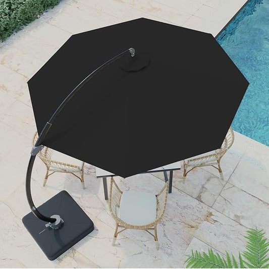 Outdoor Patio Umbrella with Sand Bag Included, 11 FT Deluxe Curvy Cantilever Umbrella Offset Hanging Umbrella with 360° Rotation for Market, Pool, Garden, Backyard, Deck