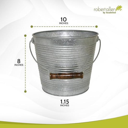 Headwind Vintage Collection Ribbed Planters – Galvanized Flower Pots 10 Inch Indoor Plant Pots Bucket for Peace Lily, Pothos, & Lavender, Petunias, Basil Plant for Outdoor by Robert Allen
