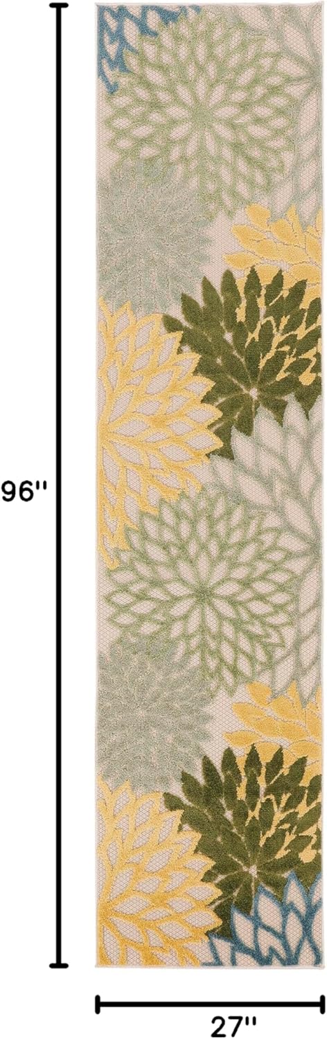 Nourison Home Aloha Indoor/Outdoor Green Multicolor 2'3" x 8' Area Rug, Easy-Cleaning, Non Shedding, Bed Room, Living Room, Dining Room, Backyard, Patio, Deck (2x8)