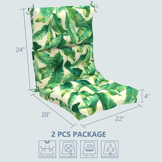 LVTXIII Outdoor Adirondack Chair Cushions, L44” x W22” x H4 Patio Tufted High Back Cushions, Seasonal Replacement Rocking Chair Cushion for Home Garden Furnitue, Set of 2, Swaying Palms Capri