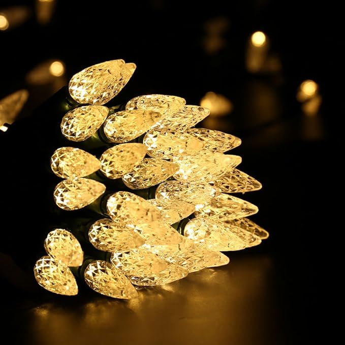 Brizled Christmas Lights Warm White, 33ft 100 LED C5 Faceted Christmas String Lights, 120V UL Certified Xmas Light Connectable Xmas Tree Light Indoor Outdoor for Home Tree Holiday Wedding Patio Decor