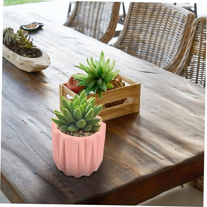 Modern Geometric Ceramic Planter Pot Minimalist Desktop Flower Container for Bonsai and Indoor Tabletop Decoration Large Pink Artistic Plant Holder for Home and Office