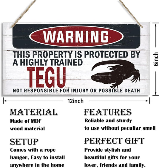 Warning Sign, Tegu Warning Wood Plaque Sign, Funny Door Signs, Decorative Wood Hanging Suspension Plaque, Farmhouse Wooden Wall Decor, Outdoor Hanging Wooden Signs