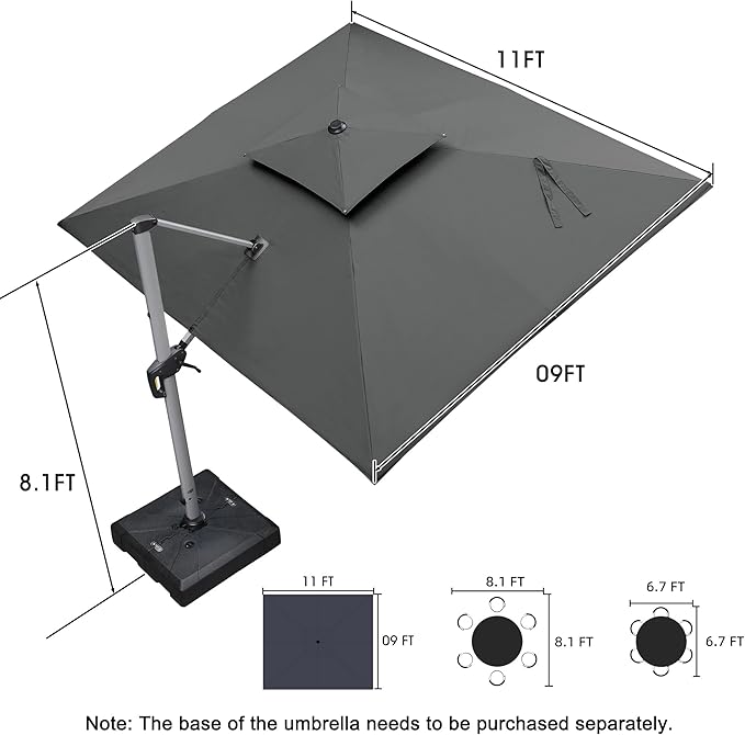 PURPLE LEAF 9' X 11' Patio Umbrella Outdoor Rectangle Umbrella Large Cantilever Umbrella Windproof Offset Heavy Duty Sun for Garden Deck Pool Patio, Grey