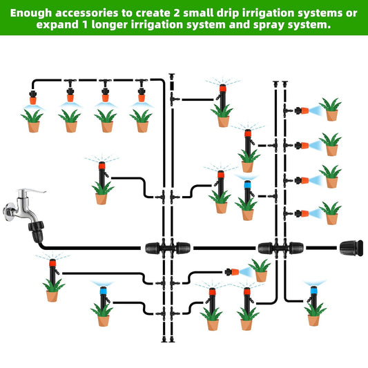 240FT DIY Automatic Drip Irrigation System Kits for Garden Plant Watering Misting System for Greenhouse Patio Lawn with Adjustable Drip Emitters 5/16" and 1/4" Irrigation Tubing Connectors Fittings