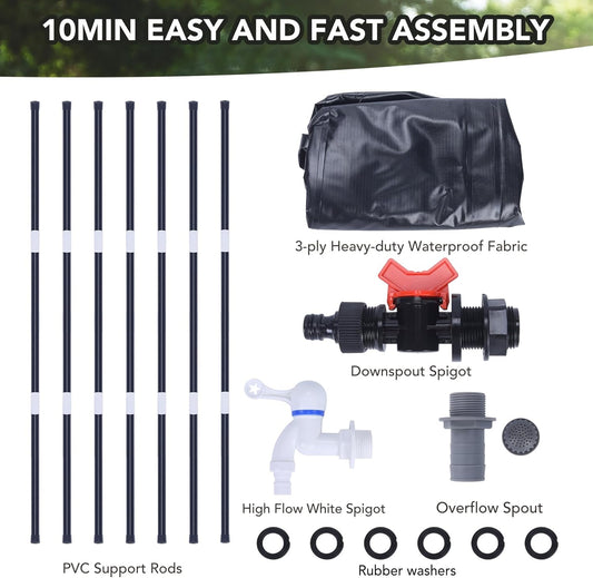 100 Gallon Rain Barrel - Portable Rain Water Collection Barrel - Large Collapsible Water Storage Tank with Spigot Overflow Kit, Black