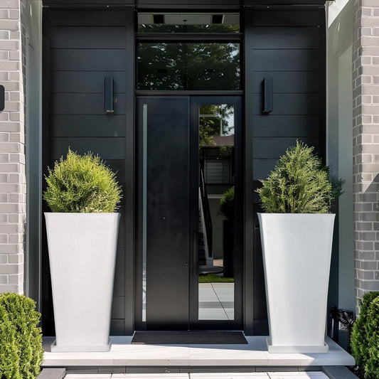LA Jolie Muse 30 inch Tall White Planters Set of 2,Indoor/Outdoor Rectanglar Large Planters,V Shaped Taper Planters for Front Door.