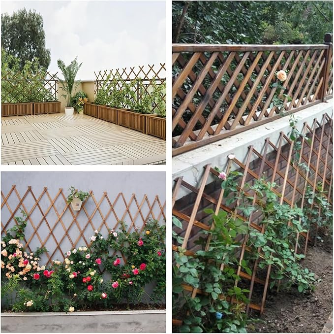 Expandable Garden Trellis, 38" x 89" Large Wooden Lattice Fence Wall Panel Lattice Trellis for Climbing Plants Outdoor Ivy Vine Rose Clematis for Garden Patio Room Decor (1)