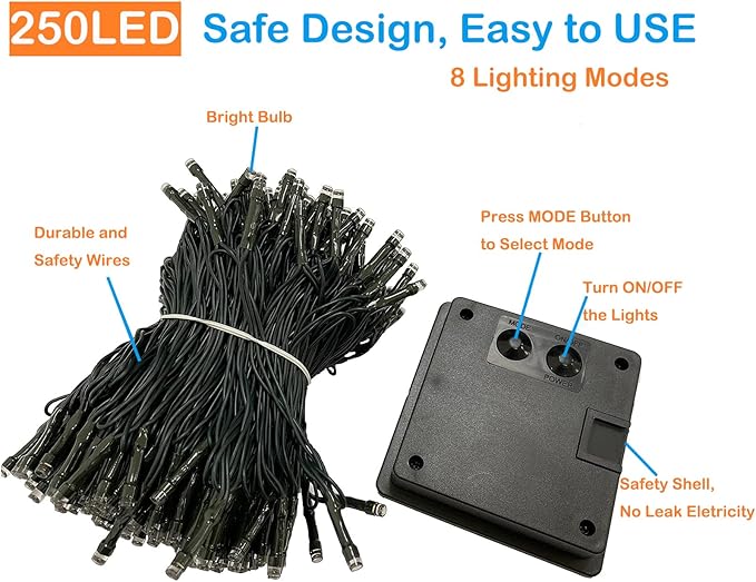 Upgrade 2Pack 500LED Solar String Lights for Outside, 180FT Solar Christmas String Lights Outdoor with 8 Modes, IP65 Waterproof Outdoor Twinkle Light, Garden Xmas Tree Christmas Decoration, Warm White