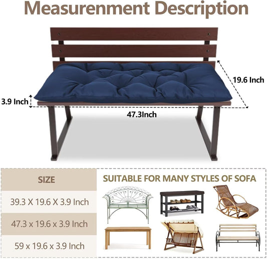 47.3 in Waterproof Indoor/Outdoor Garden Bench Seat Cushions,Thicken Patio Bench Soft Rocking Chairs Pad Lounger Seat for Wicker Loveseat Settee(47.3 X 19.6 in,Navy)