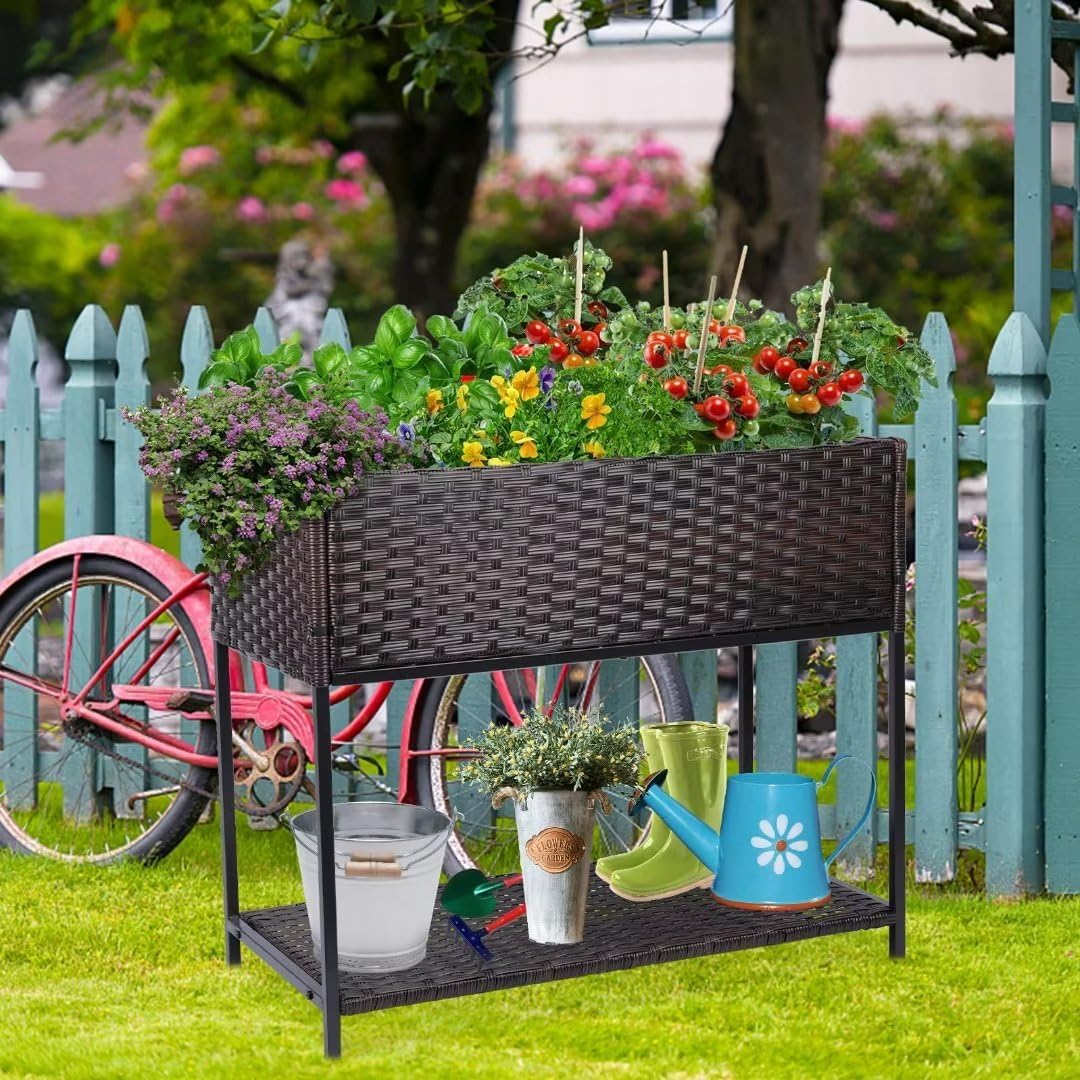 WONDER GARDEN Raised Garden Bed-Planter Box - Elevated Raised Garden Beds Outdoor with Legs & Storage Shelf for Vegetables Flower Herb Backyard Patio