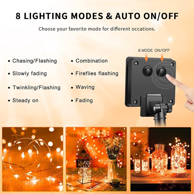 JMEXSUSS 4 Pack Solar Halloween Lights, Total 400 LED 132 FT Orange Solar Lights Outdoor Waterproof, 8 Modes Copper Wire Solar Fairy String Lights for Garden Yard Tree Halloween Decor